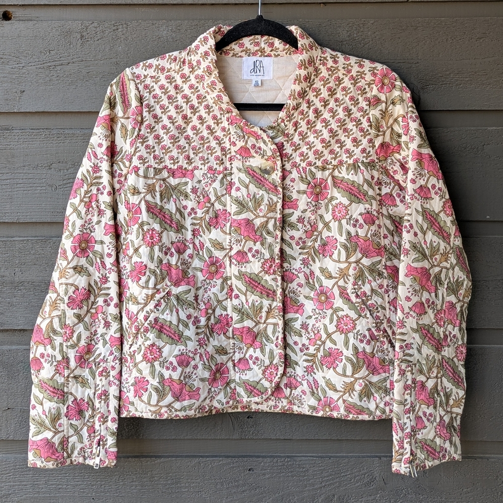 NWOT Anthropologie dRA Los Angeles Quilted Jacket Women XS Cream Pink Sage Green